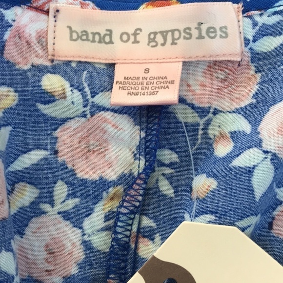 New BAND OF GYPSIES Blue Floral Button Down Dress Size Small - Picture 7 of 10